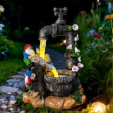 Solar Garden Gnomes Lights Outdoor Statues Yard Decorations Gifts For Mom 10INCH Resin Fountain Figurine Lights,IP65 Waterproof, Patio Lawn Balcony Art. - Image 1