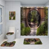 Bathroom Five-piece Set, Shower Curtain, Three-piece Mat Set, Aluminum Alloy Decorative Painting - Image 4