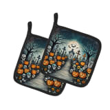 Calaveras Sugar Skulls Spooky Halloween Pair of Pot Holders Kitchen Heat Resistant Pot Holders Sets Oven Hot Pads for Cooking Baking BBQ, 7 1/2 x 7 1/2 - Image 1