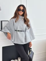 Stand Collar Batwing Sleeves Cloak Top With Belt Ins Fashion Temperament Jacket Woolen Sweater Outwear For Women Clothing - Image 10