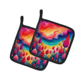 Colorful Celosia Pair of Pot Holders Kitchen Heat Resistant Pot Holders Sets Oven Hot Pads for Cooking Baking BBQ, 7 1/2 x 7 1/2 - Image 1