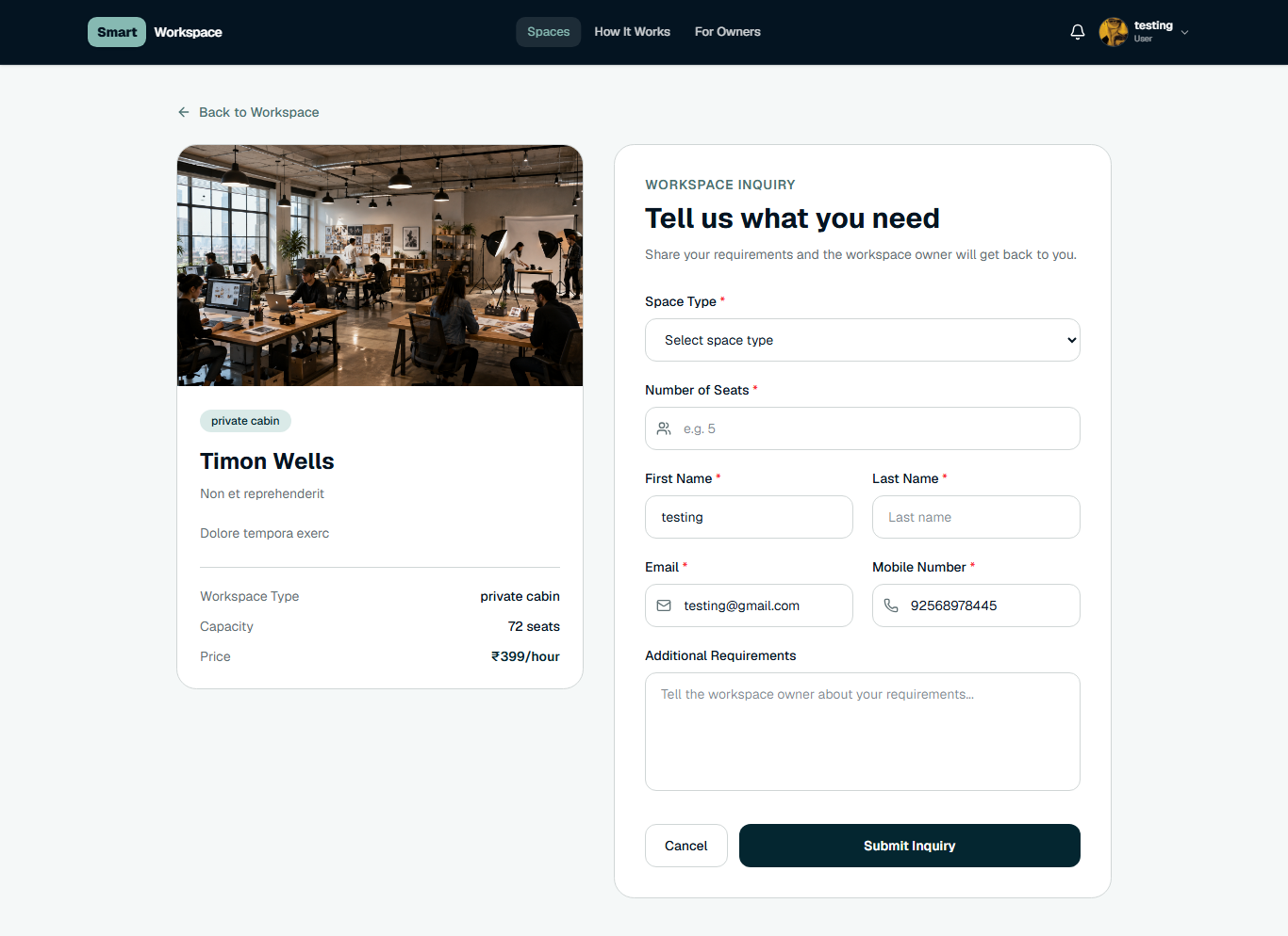 User Booking & Inquiry