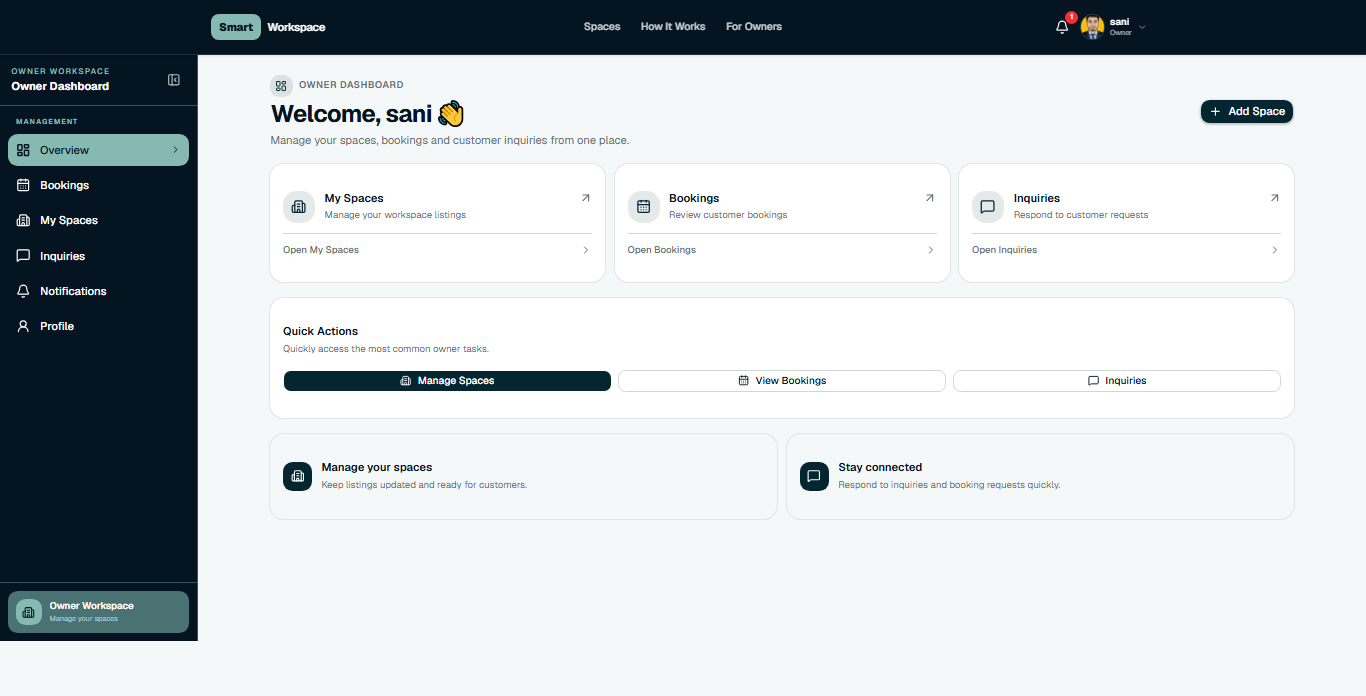 Owner Dashboard Booking UI