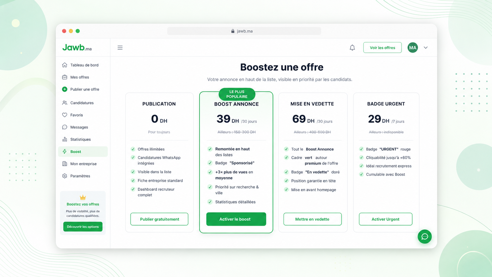 Options de boost Jawb.ma