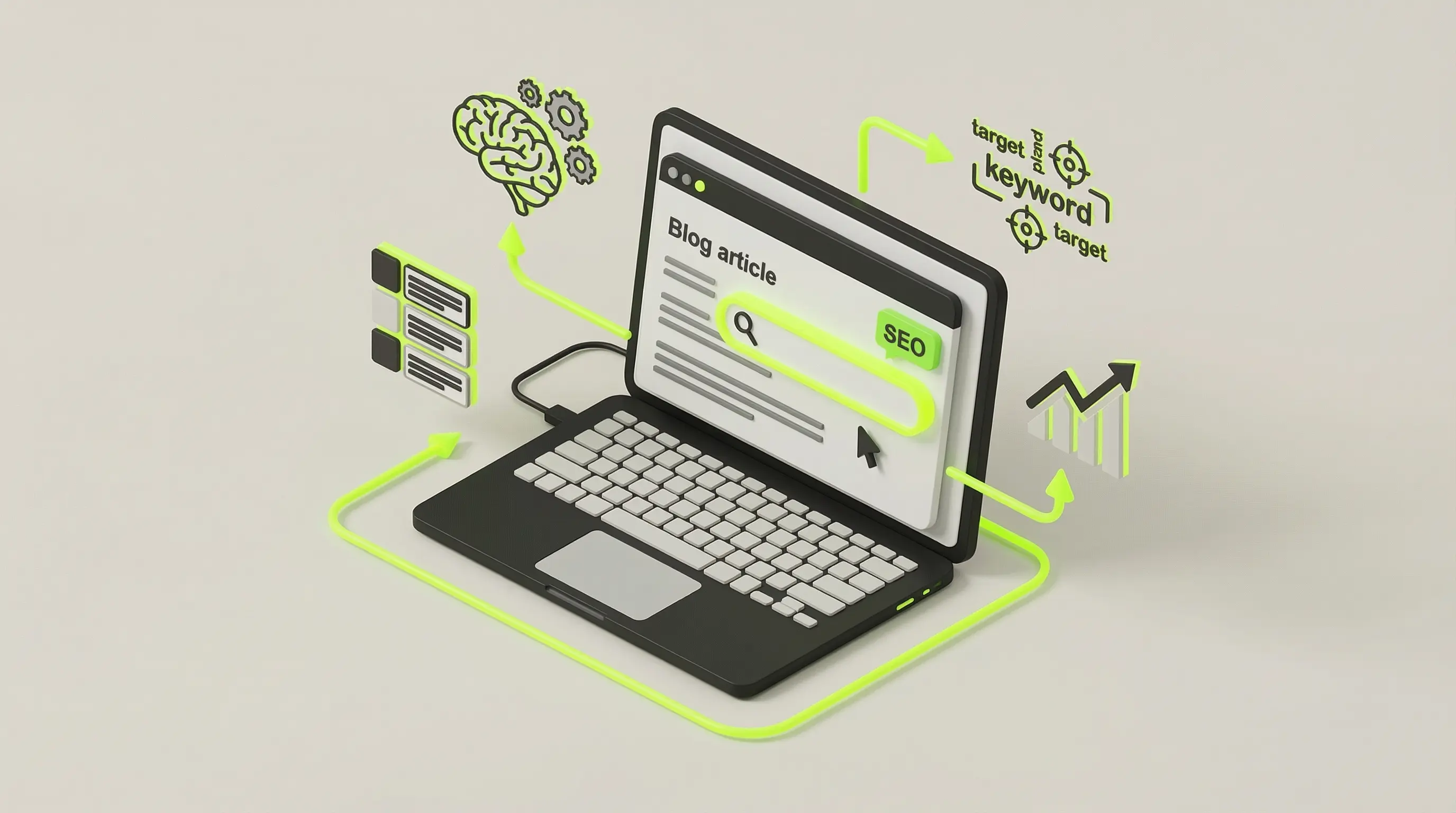 Illustration of SEO blog content writing process and keyword optimization