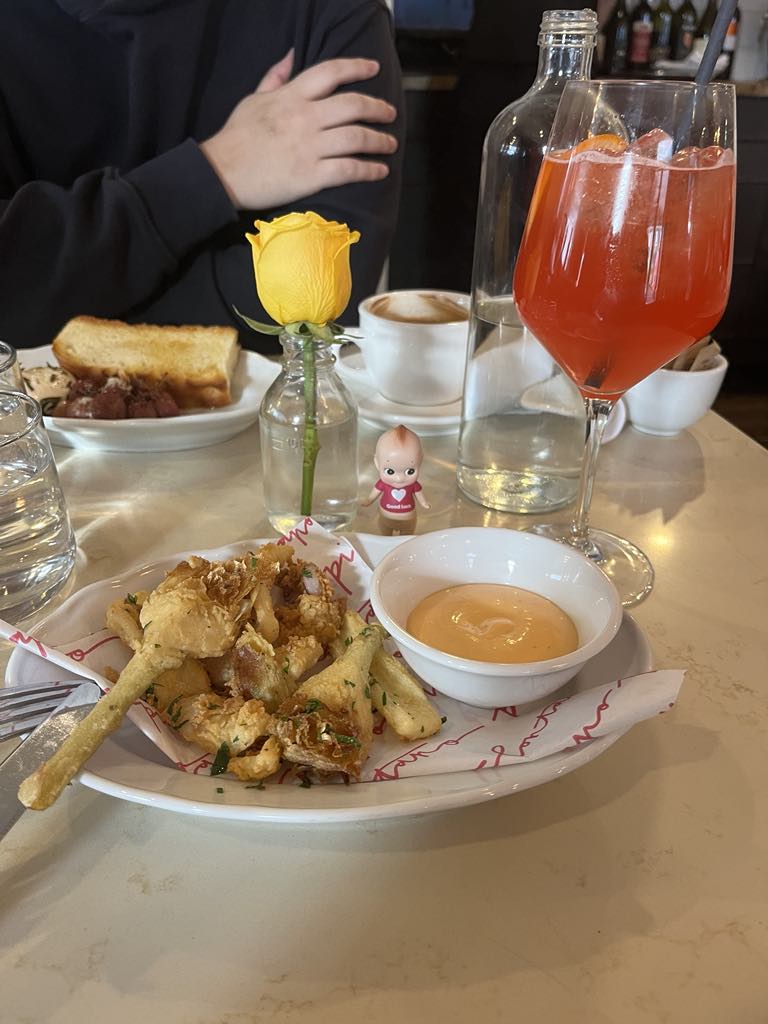Appetizer: Calamari Fritti (front), Burrata al Campagnolo (back) 
