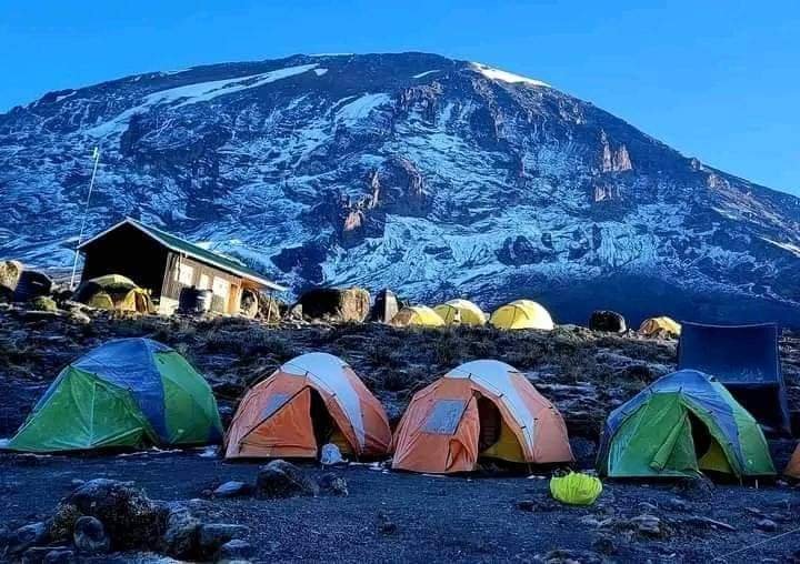 Camp setup along Machame route on Mount Kilimanjaro