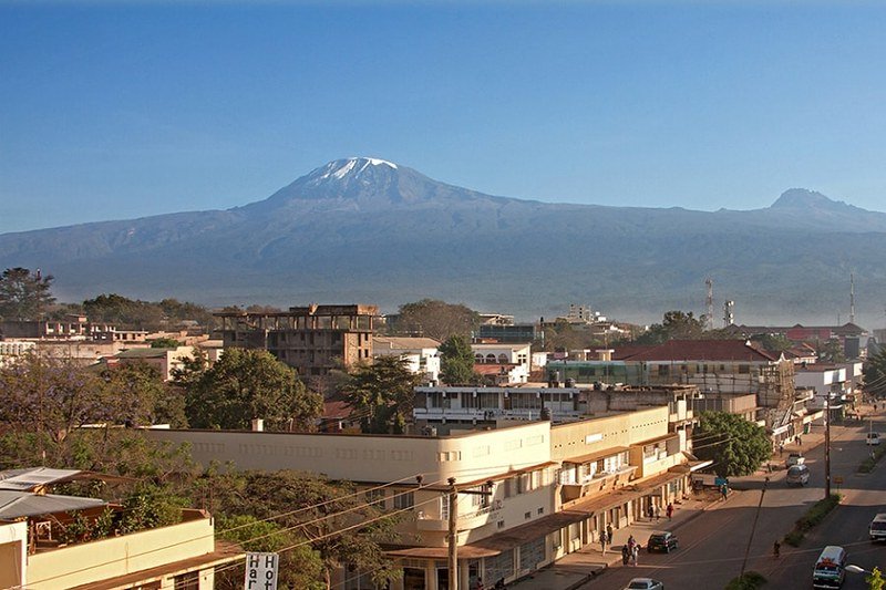View of Moshi town with Mount Kilimanjaro in the background