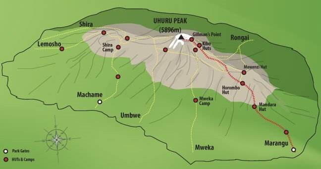 Multiple trekking routes on Mount Kilimanjaro with dramatic summit scenery