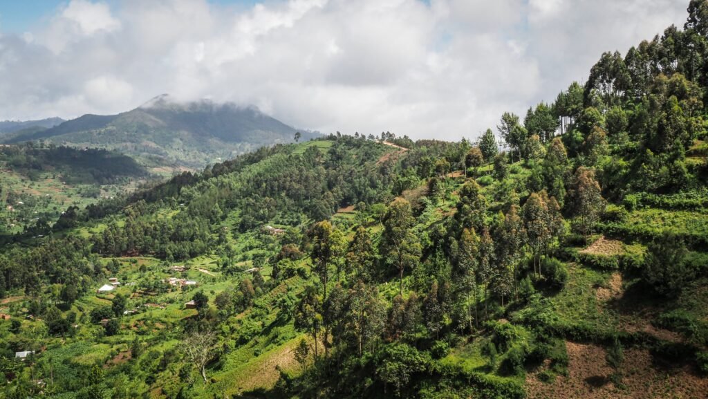 Green rolling hills and traditional villages in the Usambara Mountains of Lushoto