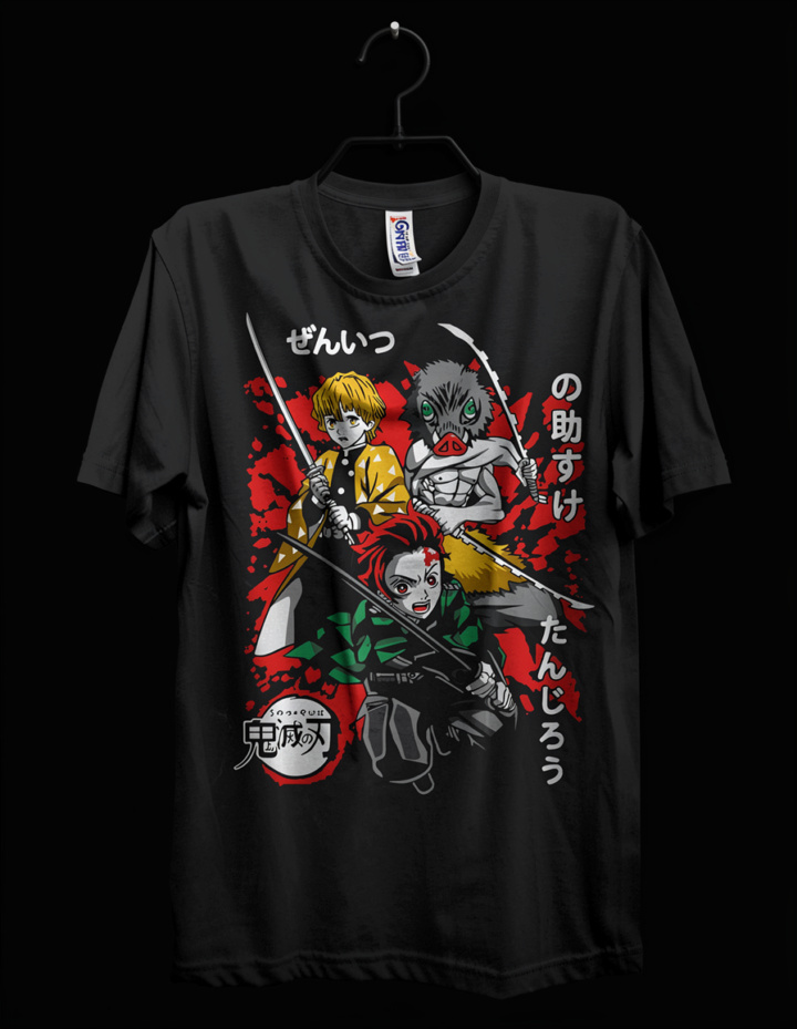Demon Slayer Trio Action Graphic T-Shirt - Tanjiro, Zenitsu & Inosuke