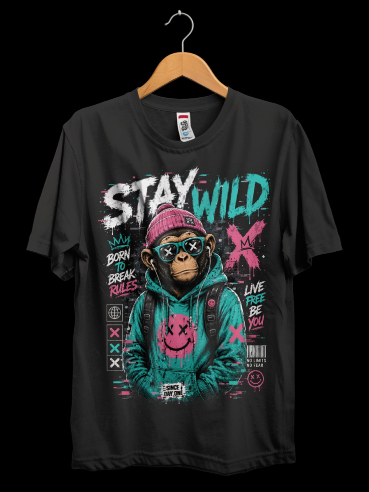 Urban "Stay Wild" Graffiti Monkey Graphic T-Shirt - Edgy Streetwear