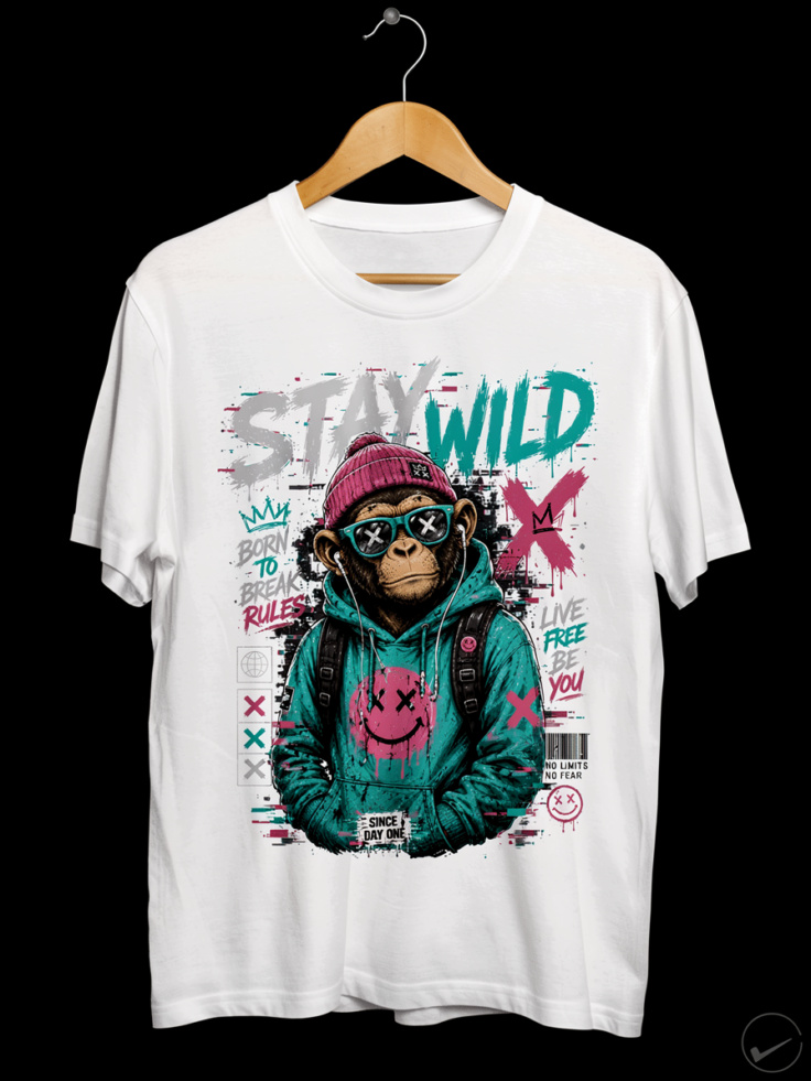 Urban "Stay Wild" Graffiti Monkey Graphic T-Shirt - Edgy Streetwear