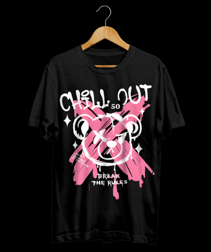 "Chill Out" Edgy Bear Graffiti Graphic T-Shirt - Urban Streetwear