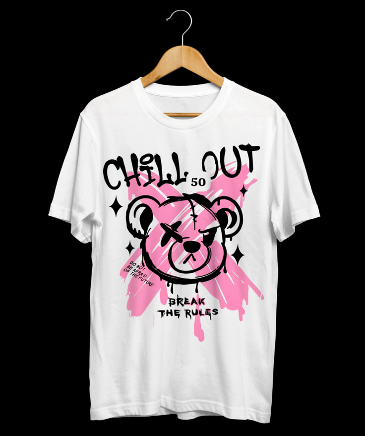 "Chill Out" Edgy Bear Graffiti Graphic T-Shirt - Urban Streetwear