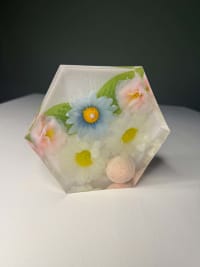Εξάγωνο Επιτραπέζιο Φωτιστικό με Λουλούδια από Υγρό Γυαλί, photo 4