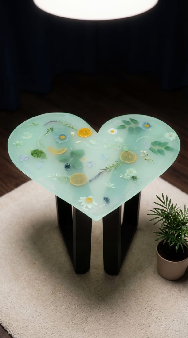 Green Heart Resin Table