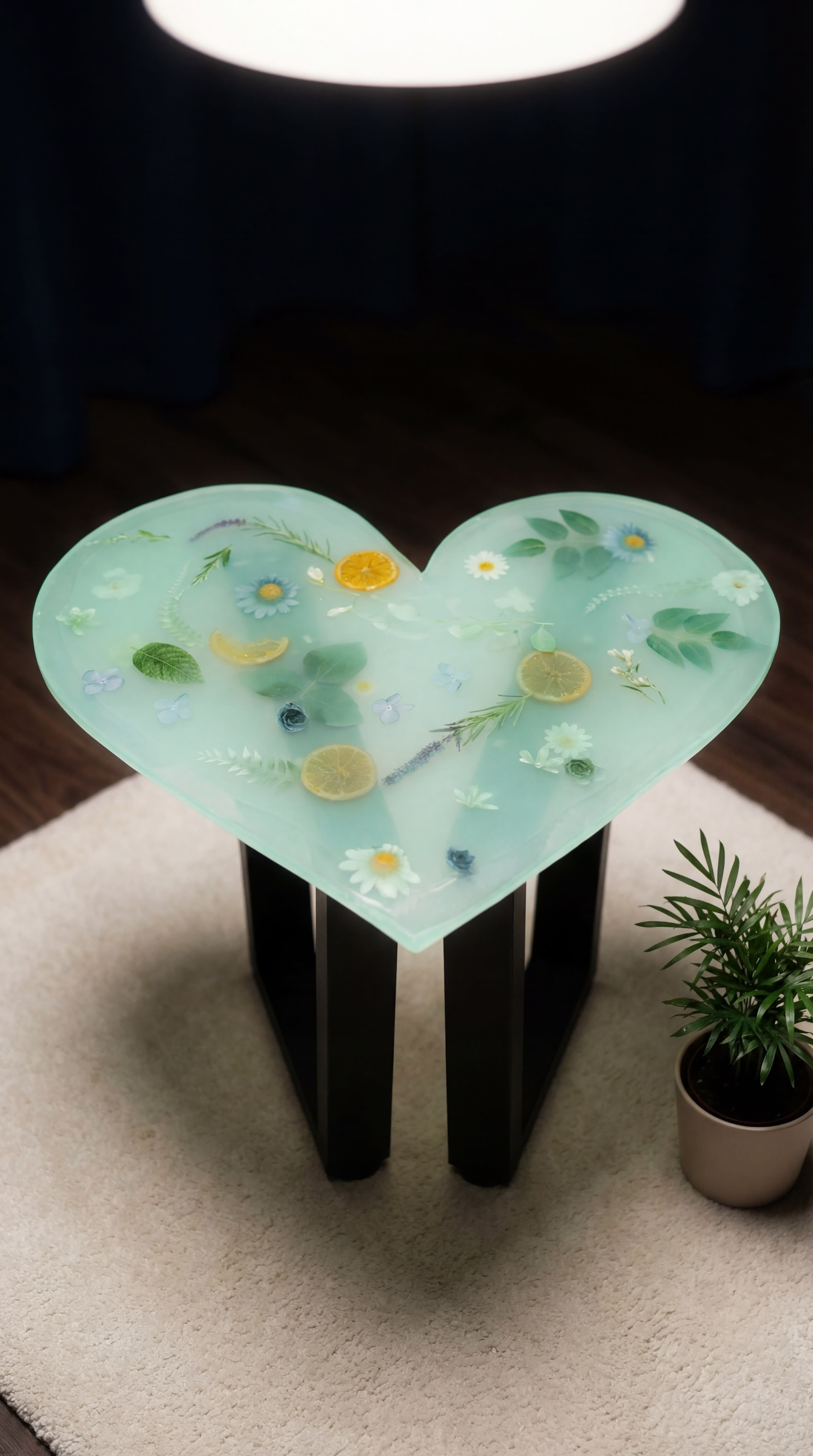 Green Heart Resin Table
