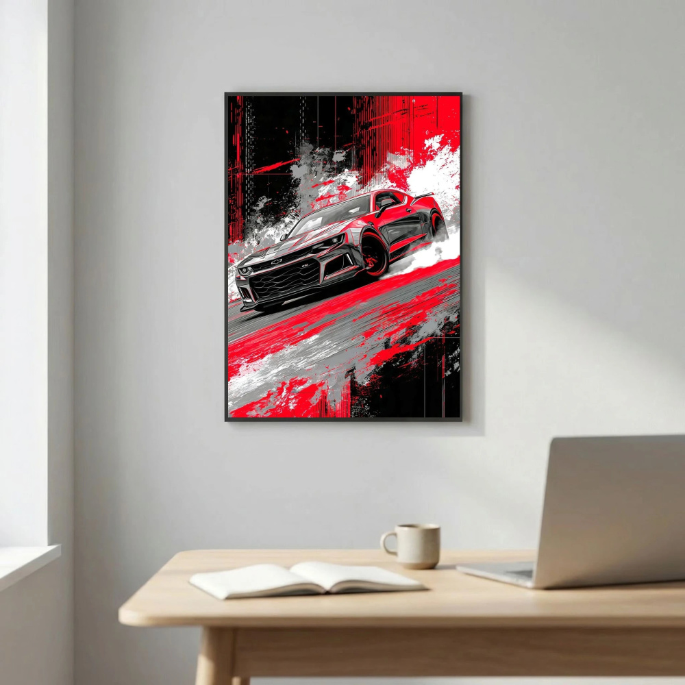 Crimson Velocity – Muscle Car Drift Art Poster