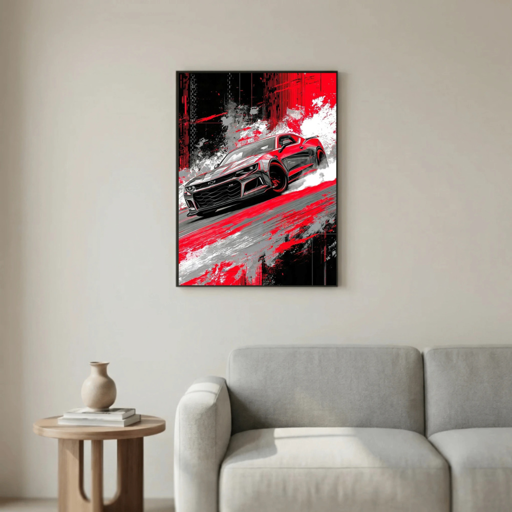 Crimson Velocity – Muscle Car Drift Art Poster