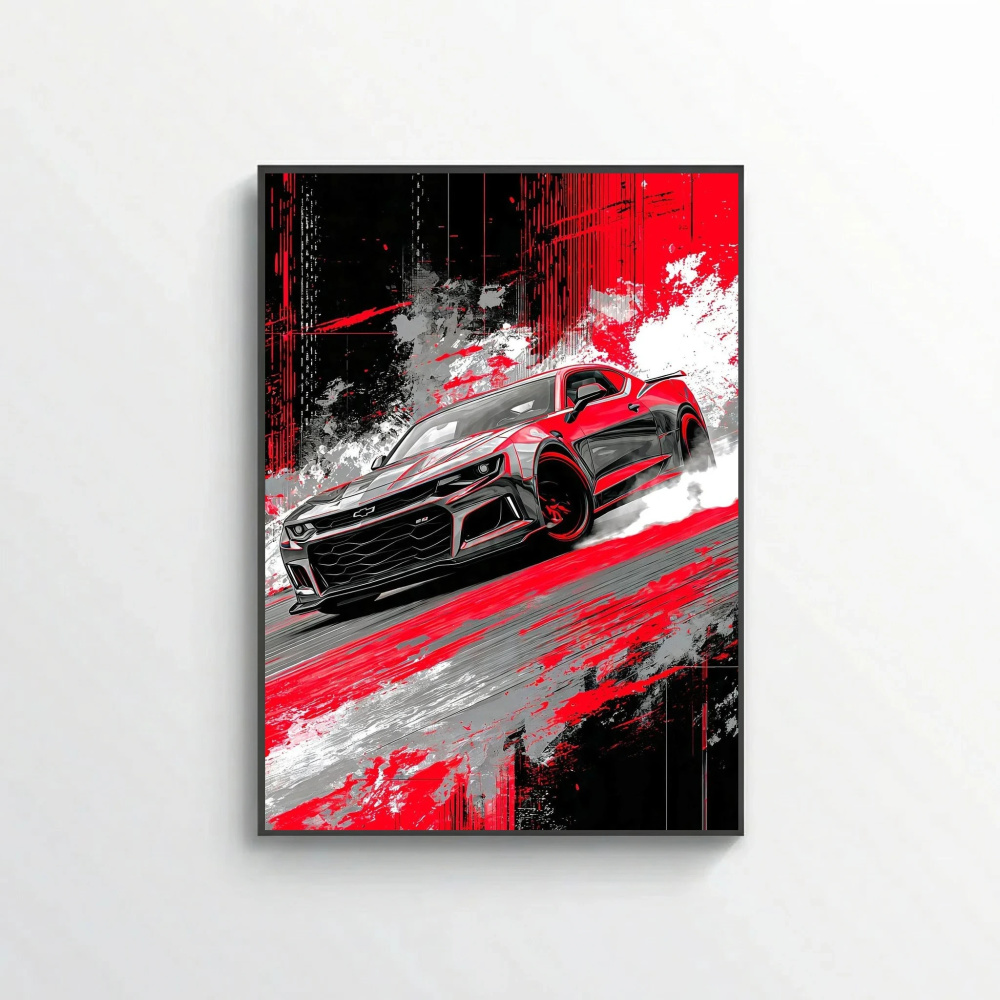 Crimson Velocity – Muscle Car Drift Art Poster