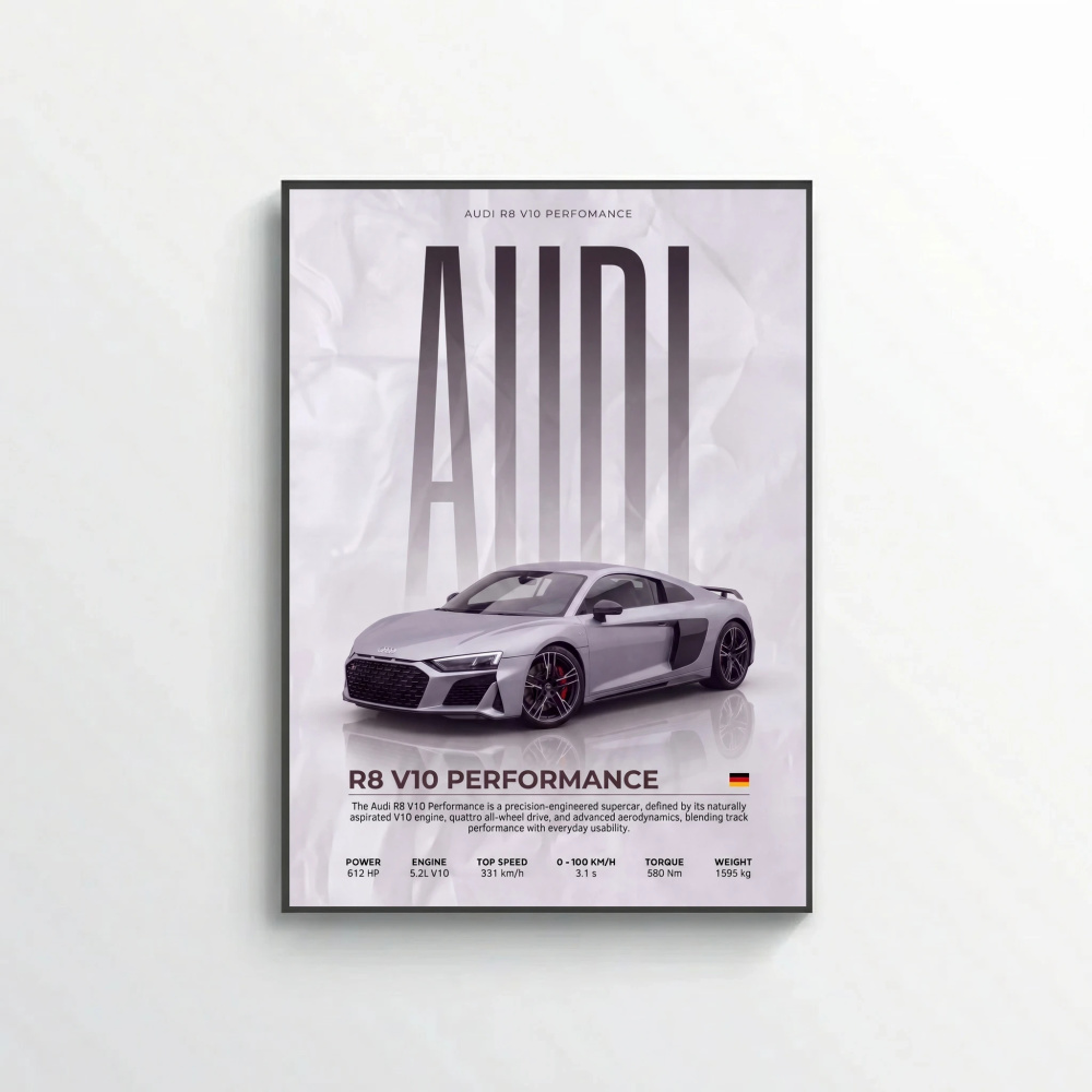 Audi R8 V10 Performance Poster – Modern Supercar Wall Art
