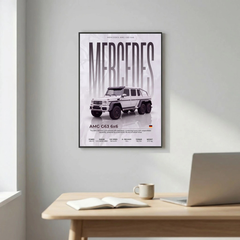 White Mercedes AMG G63 6x6 Poster – Modern Offroad Beast Wall Art