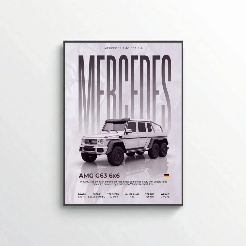White Mercedes AMG G63 6x6 Poster – Modern Offroad Beast Wall Art