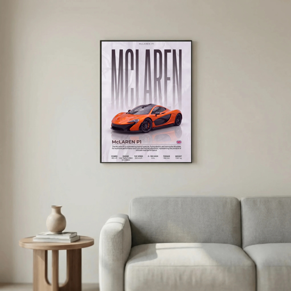 Orange McLaren P1 Poster – Modern Hypercar Wall Art
