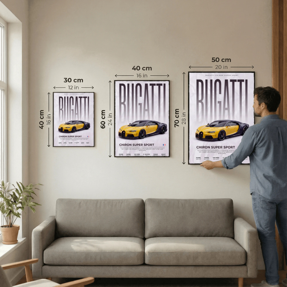 Yellow Bugatti Chiron Super Sport 300+ Poster – Modern Hypercar Wall Art