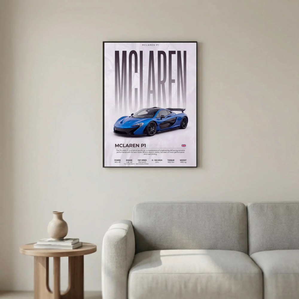 Blue McLaren P1 Poster – Modern Hypercar Wall Art