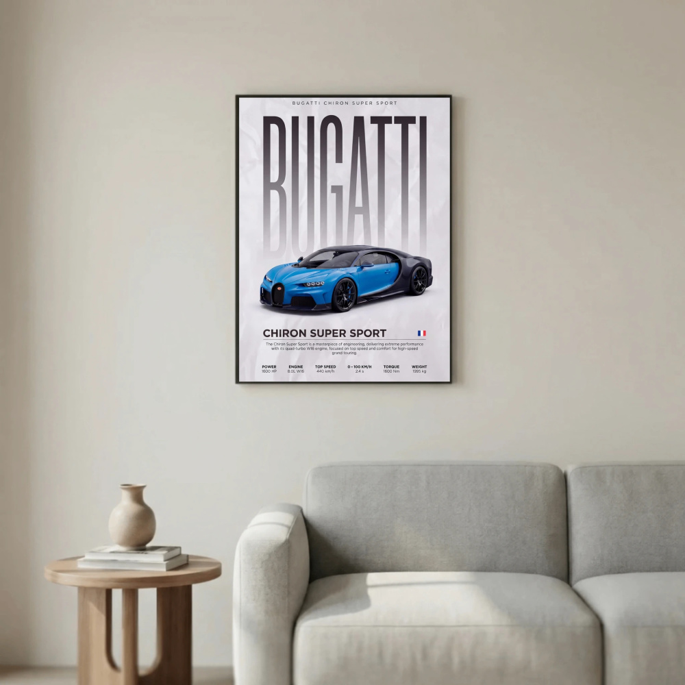 Blue Bugatti Chiron Super Sport 300+ Poster – Modern Hypercar Wall Art