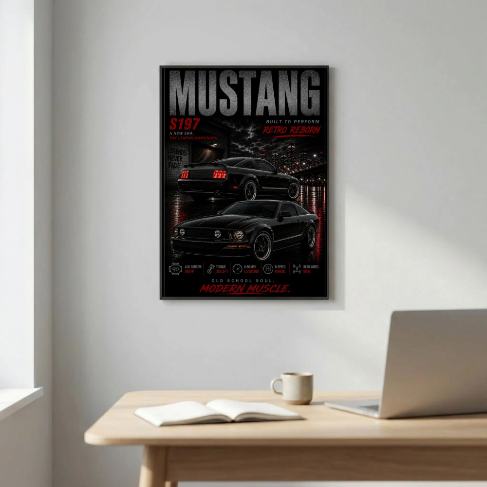 Ford Mustang S197 2005 Poster - Retro Reborn Modern Muscle Car Art
