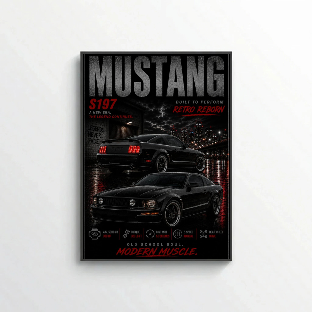Ford Mustang S197 2005 Poster - Retro Reborn Modern Muscle Car Art