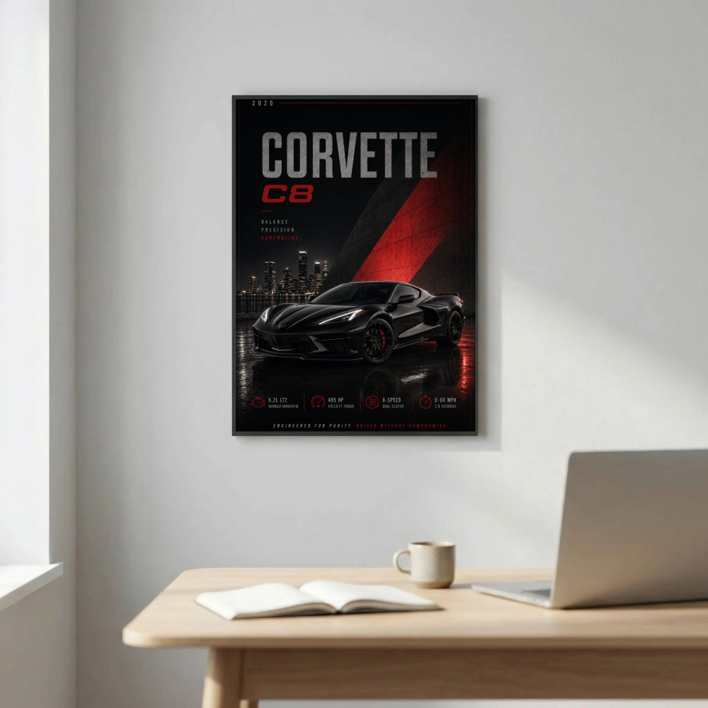 Chevrolet Corvette C8 2020 Poster - Balance Precision Adrenaline Supercar Art