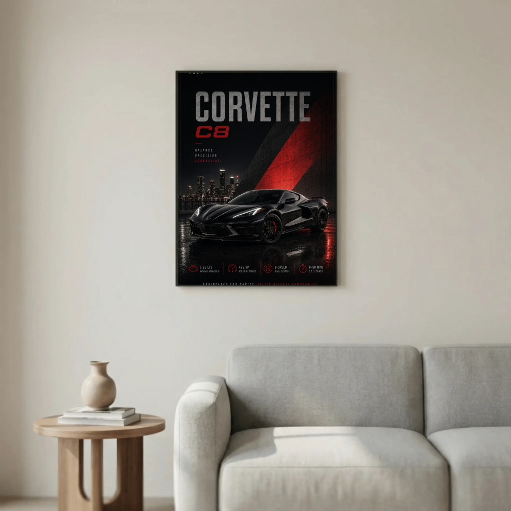 Chevrolet Corvette C8 2020 Poster - Balance Precision Adrenaline Supercar Art