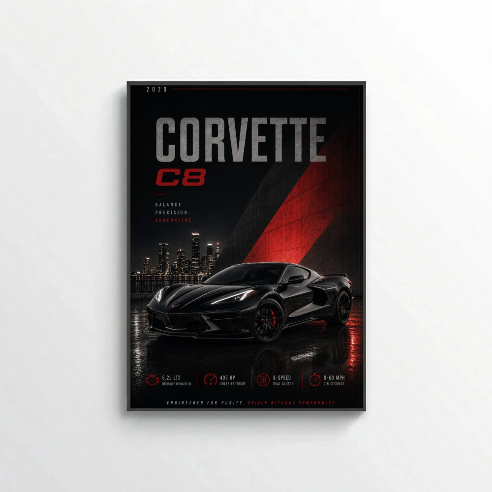 Chevrolet Corvette C8 2020 Poster - Balance Precision Adrenaline Supercar Art