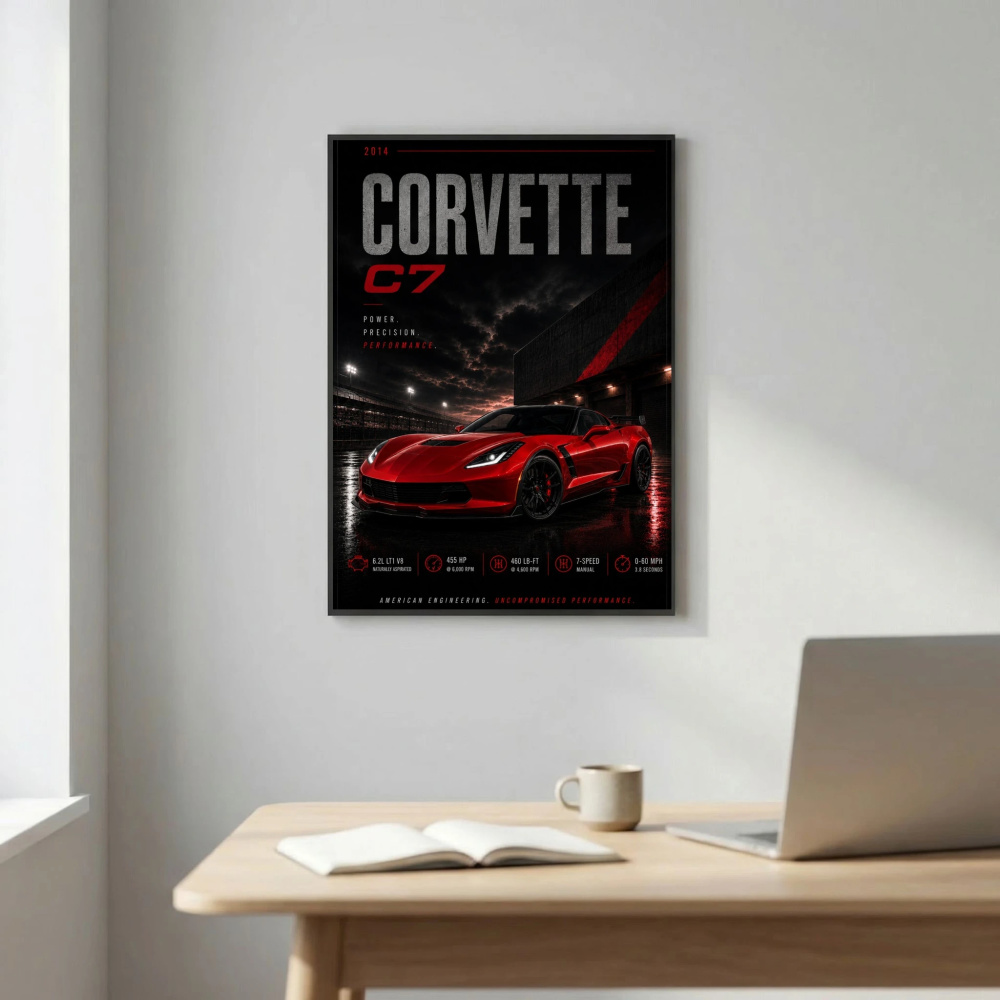 Chevrolet Corvette C7 2014 Poster - American Engineering Sports Car Art