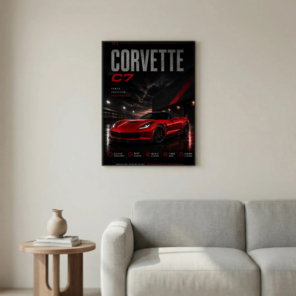 Chevrolet Corvette C7 2014 Poster - American Engineering Sports Car Art