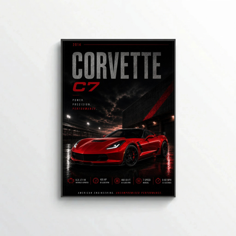 Chevrolet Corvette C7 2014 Poster - American Engineering Sports Car Art