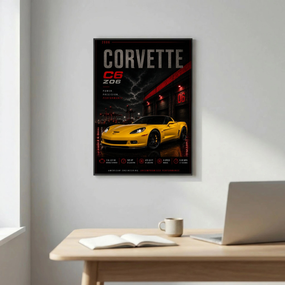 Chevrolet Corvette C6 Z06 2006 Poster - American Engineering Supercar Art