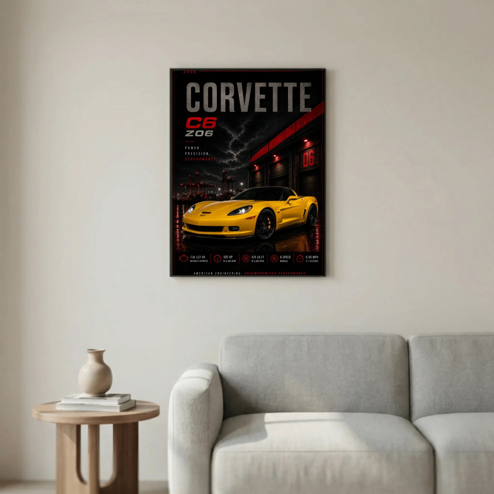 Chevrolet Corvette C6 Z06 2006 Poster - American Engineering Supercar Art