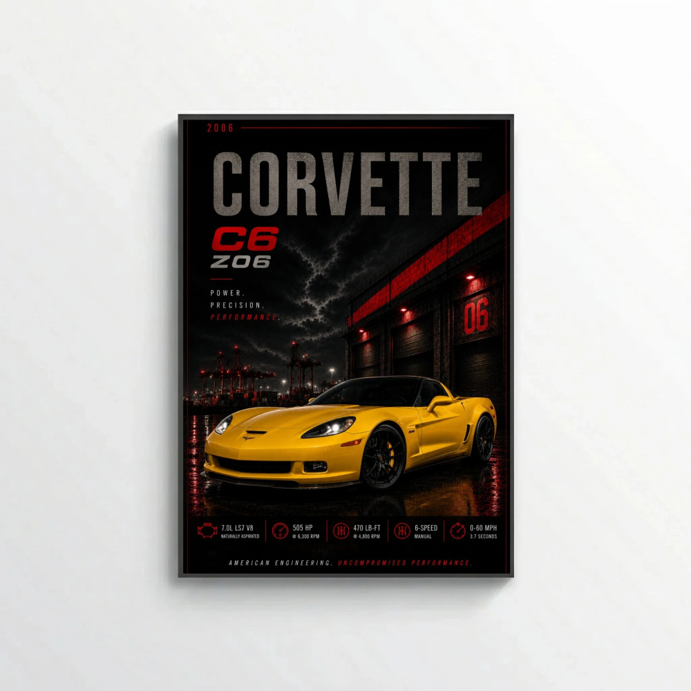 Chevrolet Corvette C6 Z06 2006 Poster - American Engineering Supercar Art