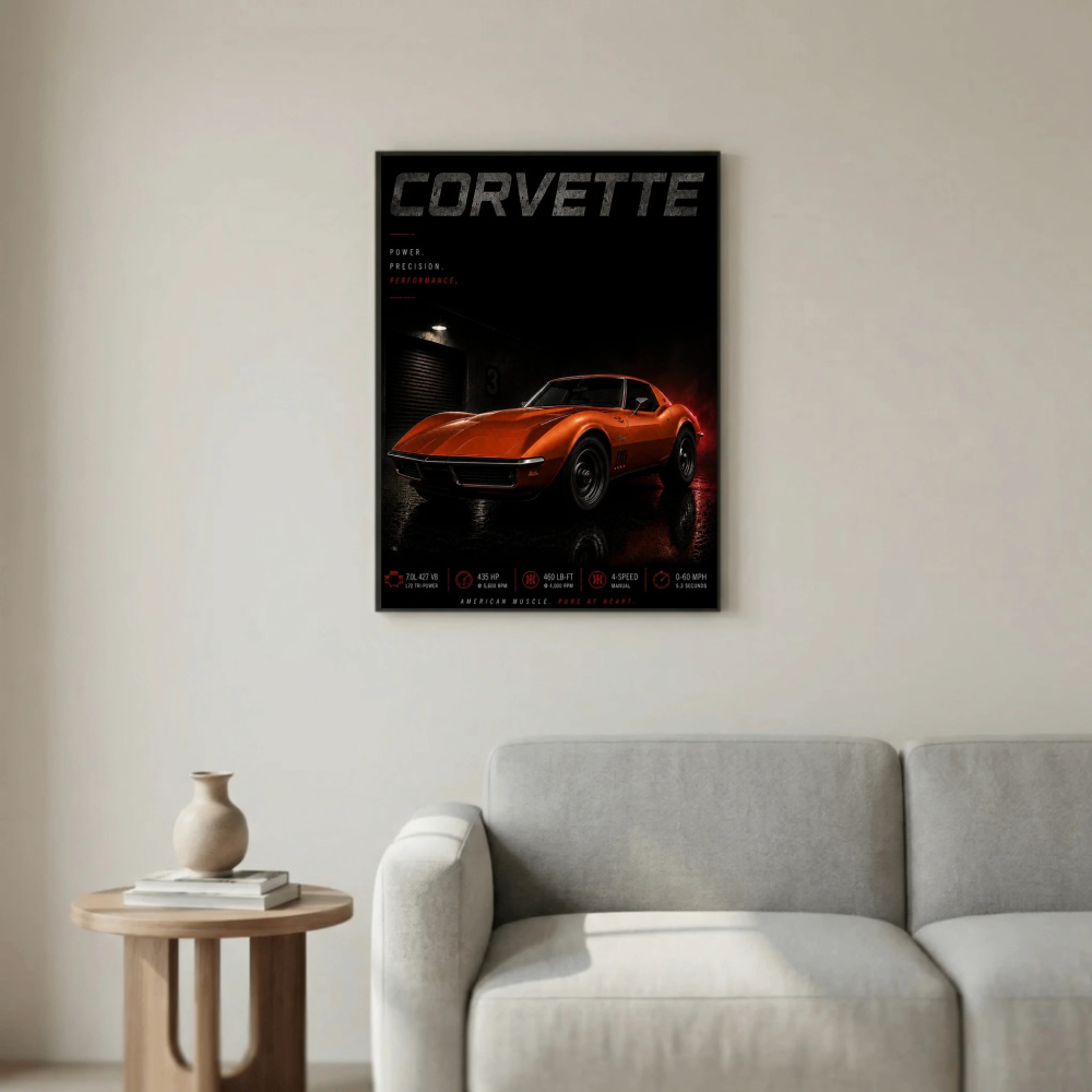 Chevrolet Corvette C3 Stingray 1969 Poster - American Muscle Vintage Car Art