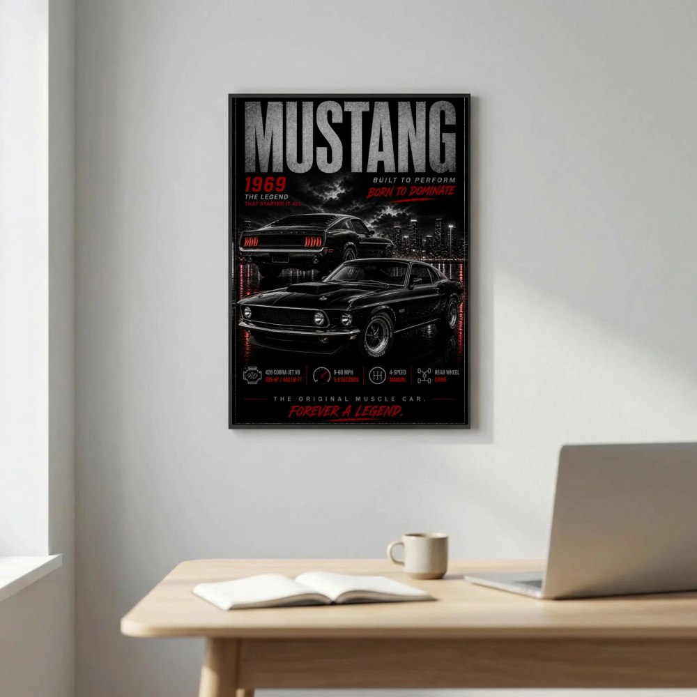 Ford Mustang 1969 Poster - 428 Cobra Jet Pure American Muscle Car Art