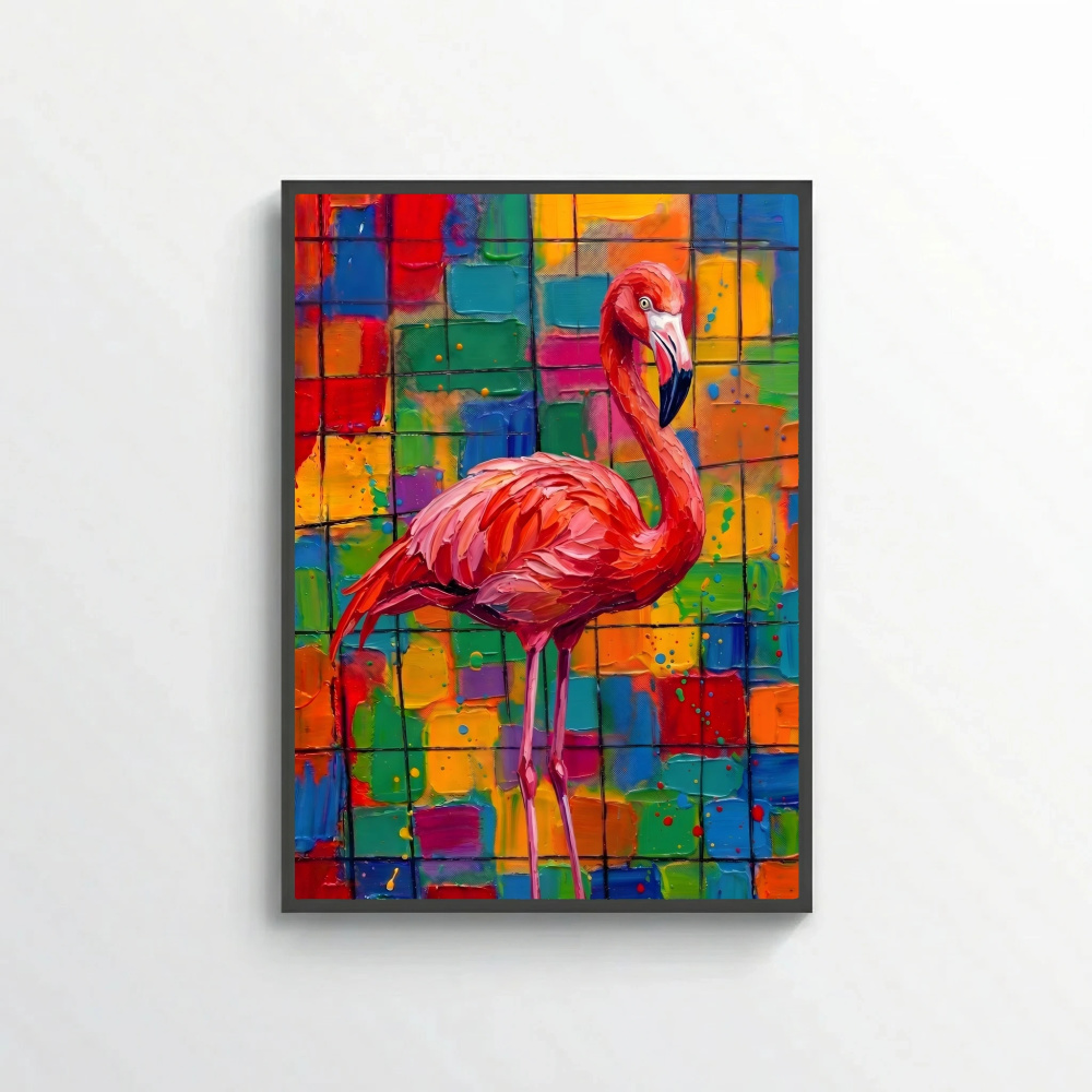 Vibrant Tropical Bird Wall Art – Bold Textured Flamingo Canvas Print