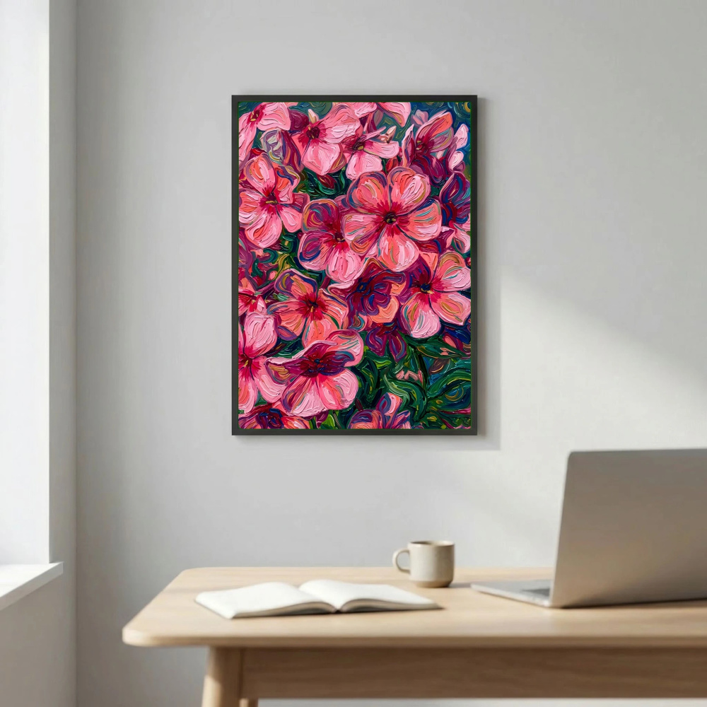 Pink and Purple Blossoms in Textured Oil Painting Style