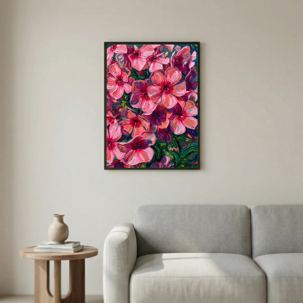 Pink and Purple Blossoms in Textured Oil Painting Style