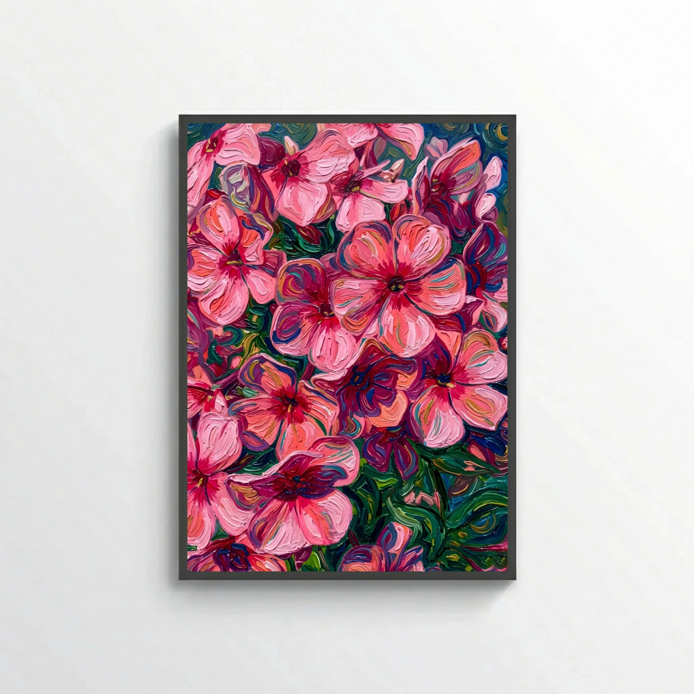 Pink and Purple Blossoms in Textured Oil Painting Style