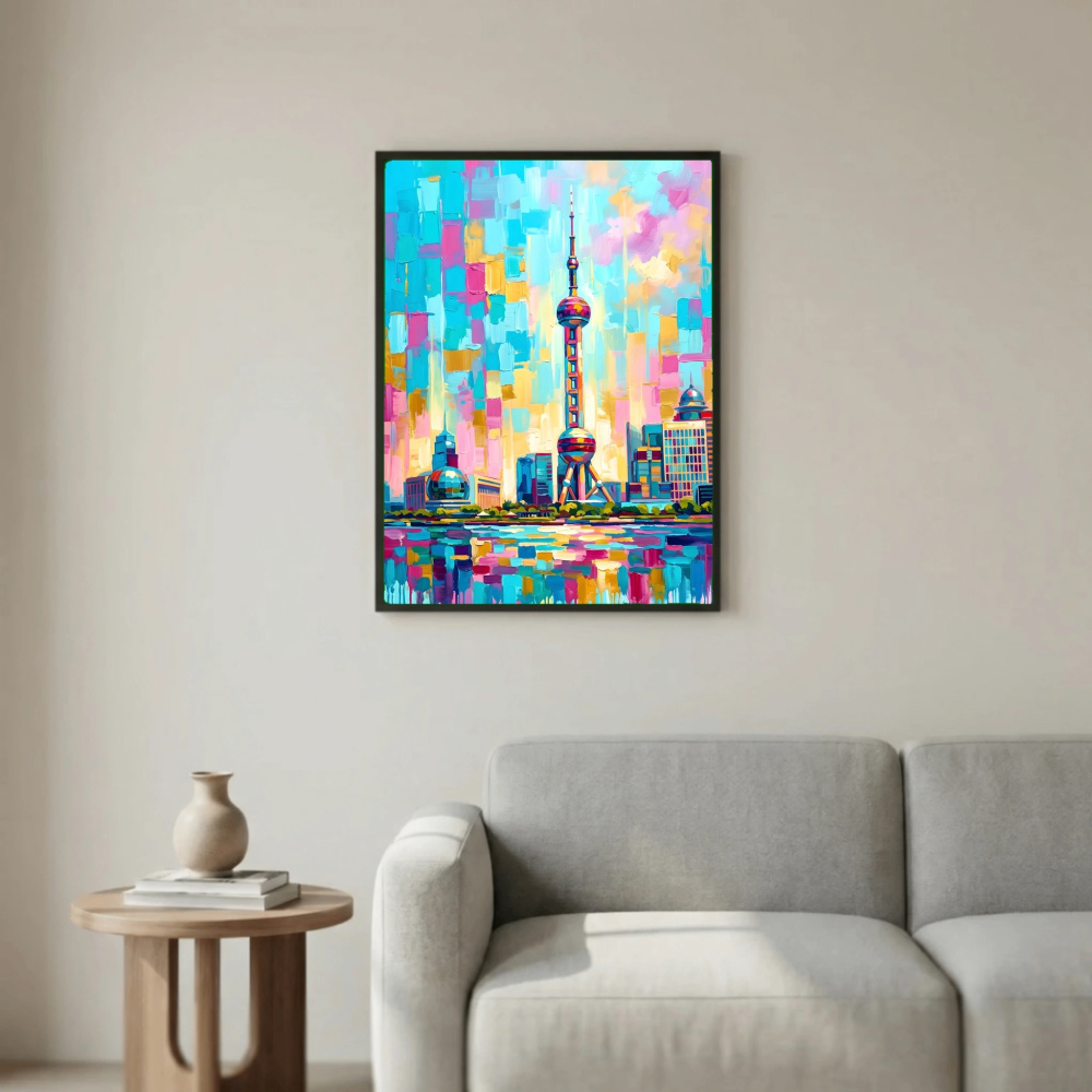 Vibrant Shanghai Skyline – Modern Textured Cityscape